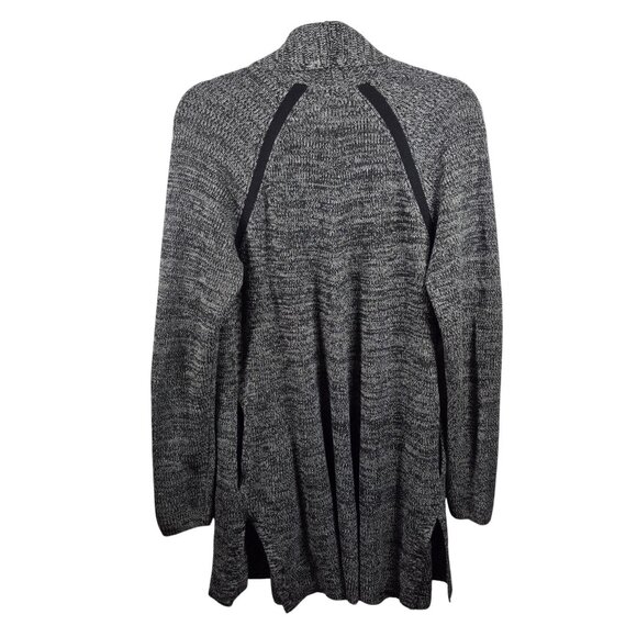 Athleta Sweater Womens L Gray Black Linen Blend Cardigan Open Front Long Sleeve - Picture 2 of 8